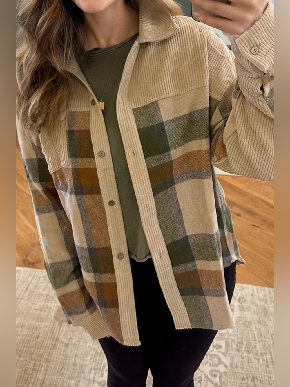 Retro Plaid Corduroy Patchwork Shacket